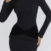 Athena Black Long Sleeve Crepe Jersey Maxi Dress