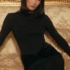 Athena Black Long Sleeve Crepe Jersey Maxi Dress