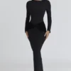 Athena Black Long Sleeve Crepe Jersey Maxi Dress