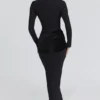 Athena Black Long Sleeve Crepe Jersey Maxi Dress