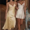Athenea Ivory Satin Bias Cut Mini Dress
