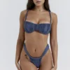 Athens Deep Blue Gathered High Leg Bikini Bottom