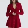 Aubrey Red Pure New Wool Cardigan Mini Dress