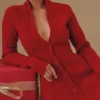 Aubrey Red Pure New Wool Cardigan Mini Dress