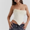 Aubrie Vintage Cream Embellished Satin Corset