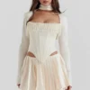 Aubrie Vintage Cream Embellished Satin Corset