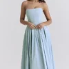 Audrey Tuscan Blue Strapless Midi Sundress