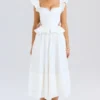 Augustine White Embroidered Cotton Midi Skirt