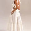 Augustine White Embroidered Cotton Midi Skirt