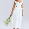 Augustine White Embroidered Cotton Midi Skirt