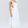 Augustine White Embroidered Cotton Midi Skirt
