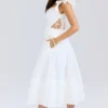Augustine White Embroidered Cotton Midi Skirt