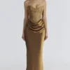 Aurelia Bronze Brocade Satin Corset Maxi Dress