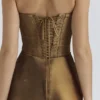 Aurelia Bronze Brocade Satin Corset Maxi Dress