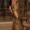 Aurelia Bronze Brocade Satin Corset Maxi Dress