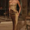 Aurelia Bronze Brocade Satin Corset Maxi Dress