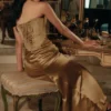 Aurelia Bronze Brocade Satin Corset Maxi Dress