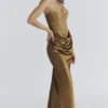 Aurelia Bronze Brocade Satin Corset Maxi Dress