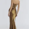 Aurelia Bronze Brocade Satin Corset Maxi Dress