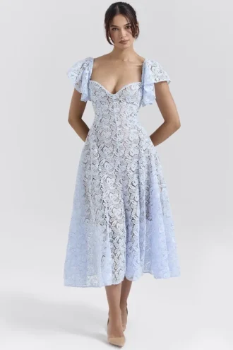 Austen Bluebell Floral Lace Midi Dress