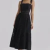 Ava Black Cotton Placement Broderie Anglaise Midi Dress