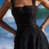 Ava Black Cotton Placement Broderie Anglaise Midi Dress
