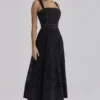 Ava Black Cotton Placement Broderie Anglaise Midi Dress