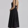 Ava Black Cotton Placement Broderie Anglaise Midi Dress