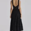 Ava Black Cotton Placement Broderie Anglaise Midi Dress