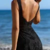 Ava Black Cotton Placement Broderie Anglaise Midi Dress