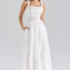 Ava White Stretch Cotton Broderie Anglaise Midi Dress