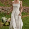 Ava White Stretch Cotton Broderie Anglaise Midi Dress