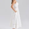 Ava White Stretch Cotton Broderie Anglaise Midi Dress