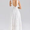 Ava White Stretch Cotton Broderie Anglaise Midi Dress