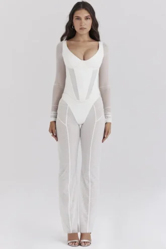 Avalon White Mesh High Waist Trousers