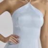 Avelina Blue Satin Halter Neck Godet Maxi Dress