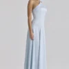 Avelina Blue Satin Halter Neck Godet Maxi Dress