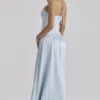 Avelina Blue Satin Halter Neck Godet Maxi Dress