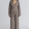 Avery Taupe Wool Wide Leg Trousers
