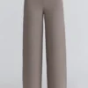 Avery Taupe Wool Wide Leg Trousers