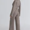 Avery Taupe Wool Wide Leg Trousers