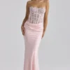 Ayana Pink Lace + Satin Maxi Corset Dress