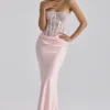 Ayana Pink Lace + Satin Maxi Corset Dress