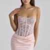 Ayana Pink Lace + Satin Maxi Corset Dress