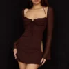 Baby Chocolate Chiffon Cutout Halter Mini Dress