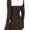 Baby Chocolate Chiffon Cutout Halter Mini Dress