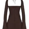 Baby Chocolate Chiffon Cutout Halter Mini Dress