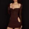 Baby Chocolate Chiffon Cutout Halter Mini Dress