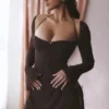 Baby Chocolate Chiffon Cutout Halter Mini Dress
