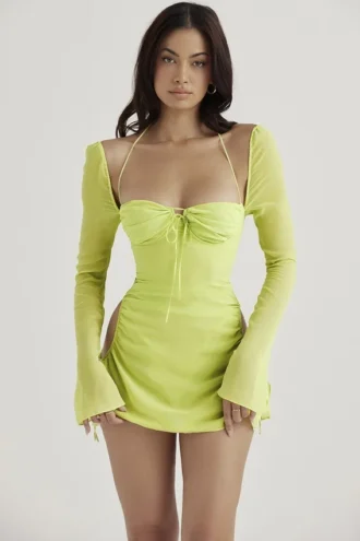 Baby Lime Chiffon Halter Mini Dress